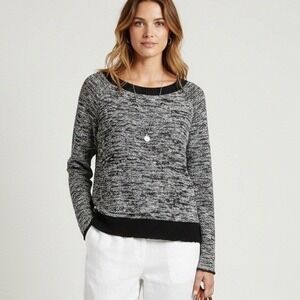 Eileen Fisher Womens‎ M Sweater Linen Cotton Knit Textured Gray Black Minimalist
